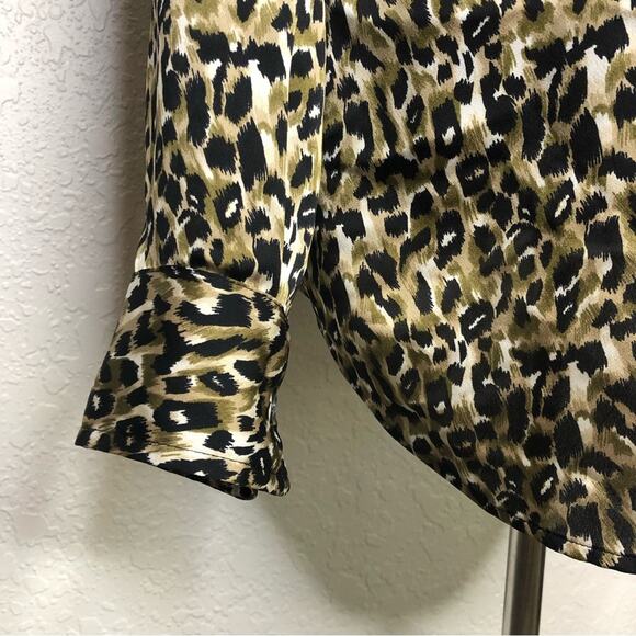Equipment brown black tan leopard animal print button down top size Large - Picture 11 of 14
